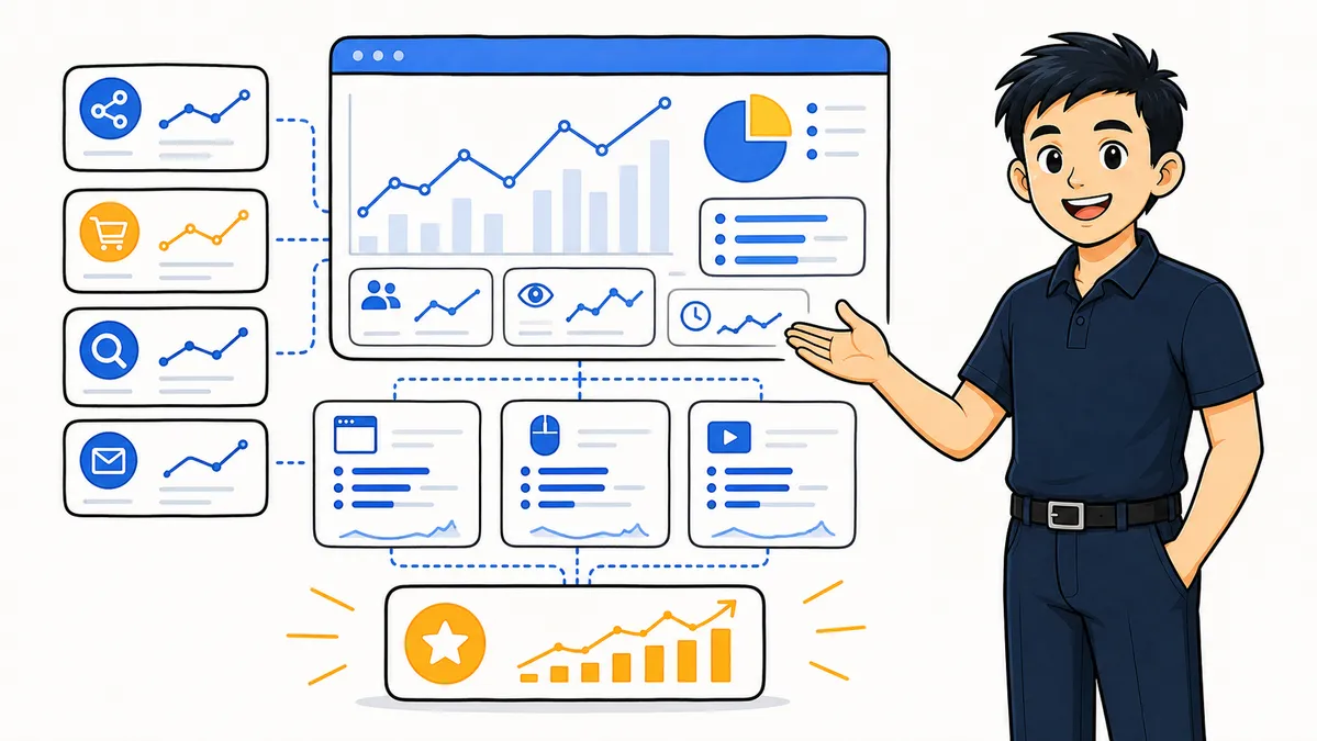Ilustrasi Habib Hidayat membaca query Google Search Console untuk memilih ide konten