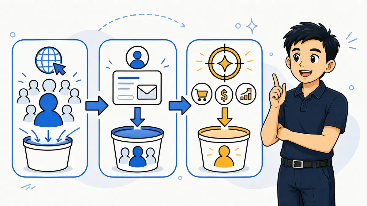 Ilustrasi Habib Hidayat menjelaskan CRM sebagai sistem hubungan pelanggan dari lead, follow-up, hingga lifecycle